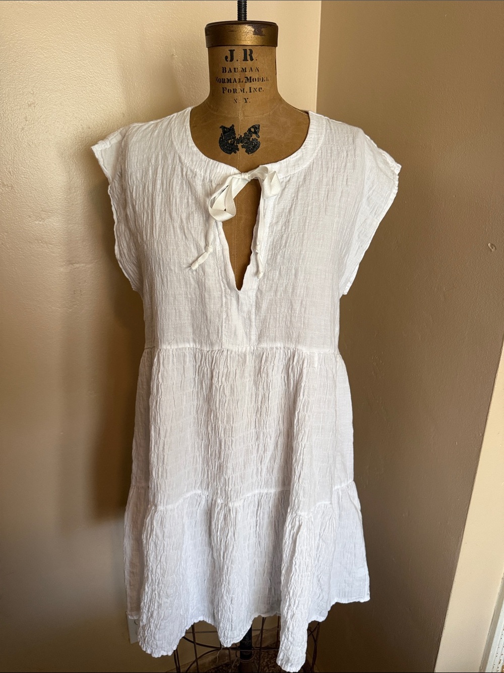 Robin Piccone White Textured Cotton Tie Neck Cover Up Dress Medium